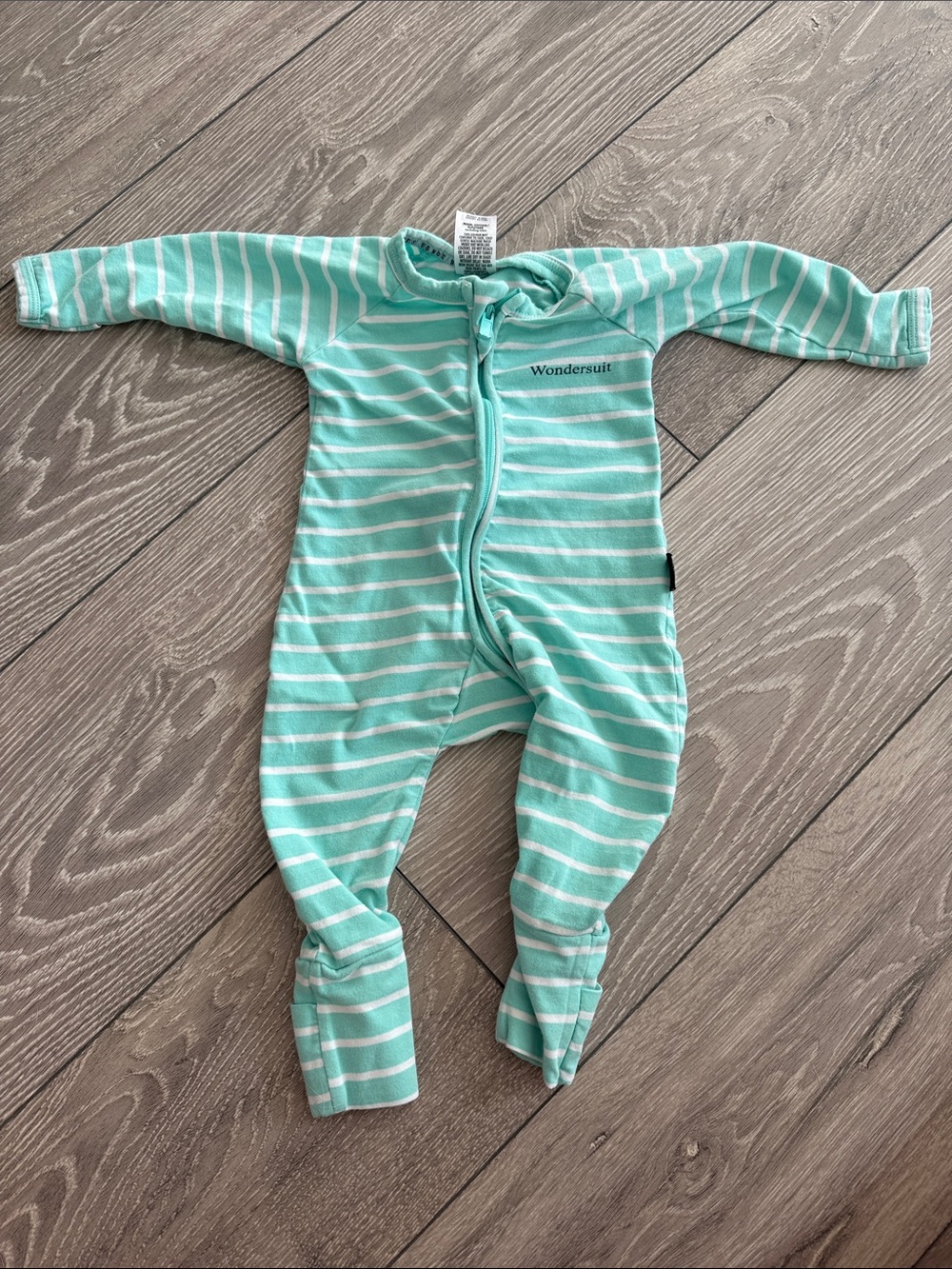 Bonds Wondersuit Mint Green & White Stripe Footed One-Piece